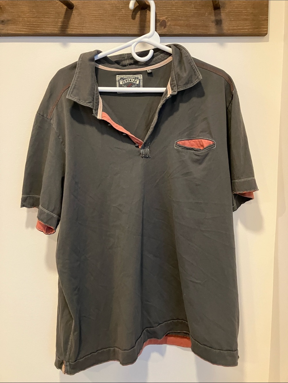 Jerzees Men's Short-Sleeve Polo in Charcoal with Rust Accents